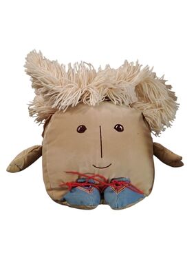 Trusty Plush Doll with Yarn Hair and Blue Shoes - Cream